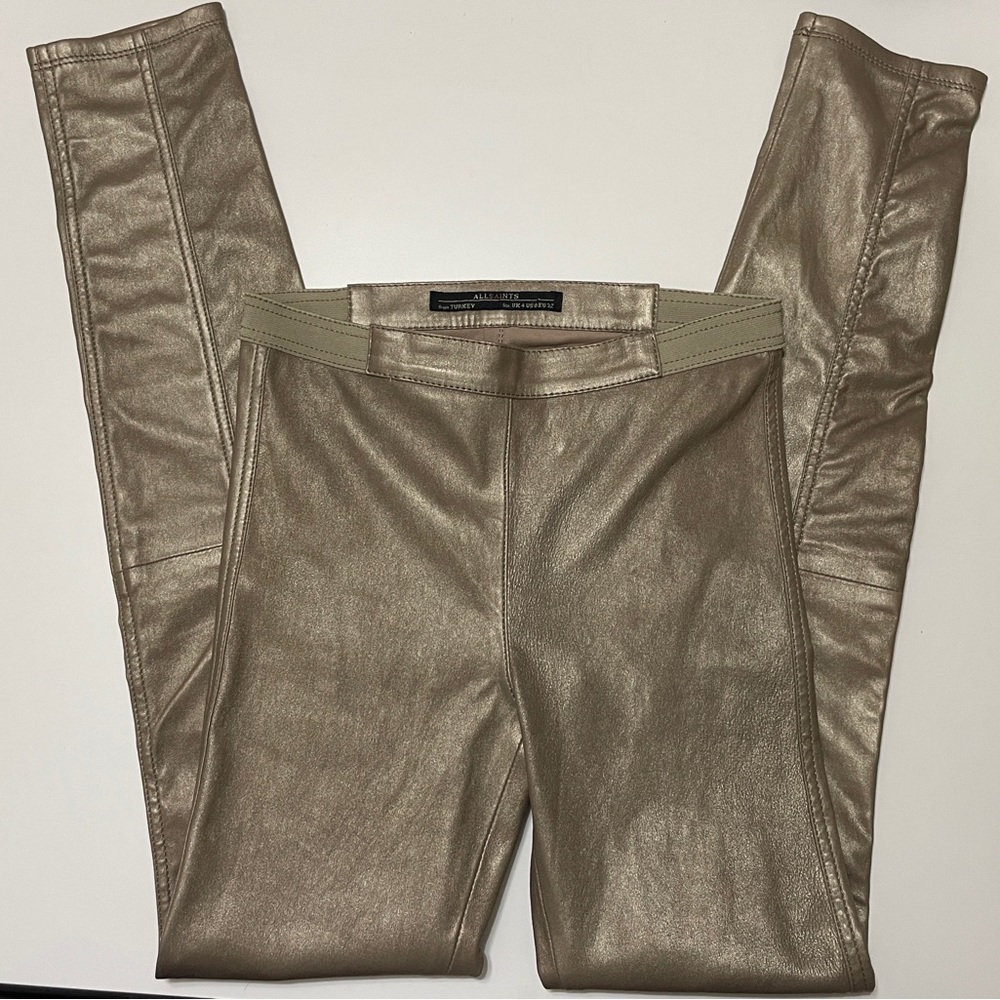 All Saints Leather Asser Metallic Leggings